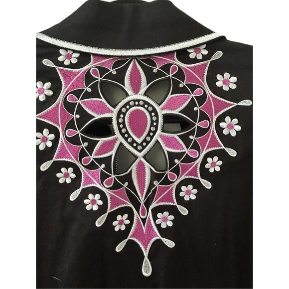 Bob Mackie Wearable Art Embroidered Pink Cut Out Zip Jacket Black Women's Large - Picture 7 of 7
